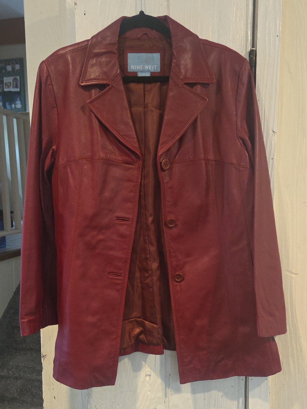 Nine West Burgundy Leather Button-Front Blazer Jacket